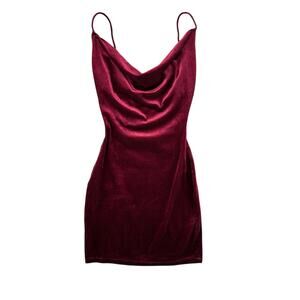 Windsor Vintage Y2K Velvet Mini Dress Burgundy Cowl Neck Bodycon 90s Party XS